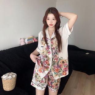 高级 2025新款 睡衣女春秋季 夏季 彩虹花三件套冰丝可外出家居服套装