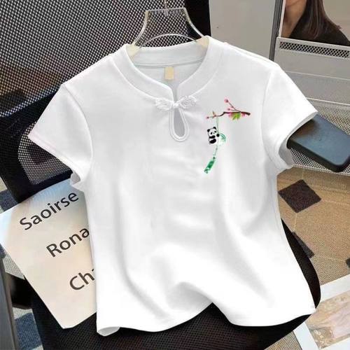 2025新款盘扣印花上衣女正肩