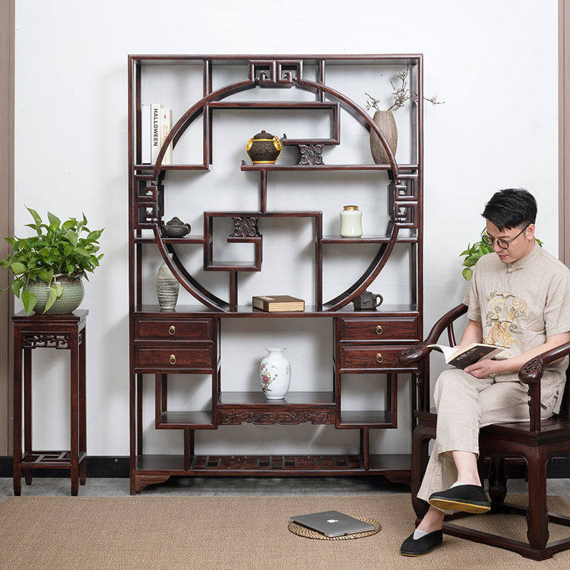 博古架实木新中式多宝阁茶叶室展示柜摆件隔断置物架现代简约酒柜