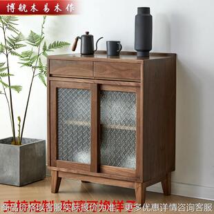 北欧边柜黑胡桃木小户型餐客厅靠墙茶水柜樱桃木储物柜实木餐边柜