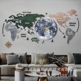 世界地图月亮跑车地图挂钟酒店客厅大堂现代简约挂表挂墙时尚装饰