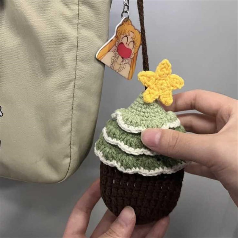 手工diy编织材料包毛线钩针圣诞包零钱树耳机R包钥匙包送女友新品