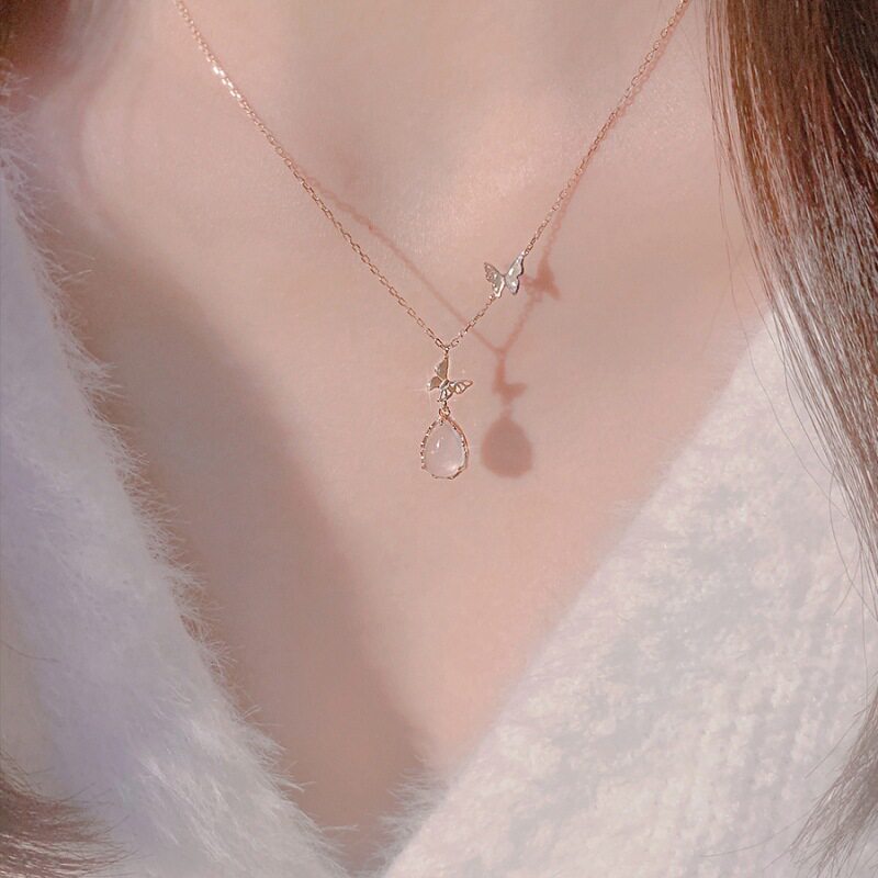 设计师款925银蝴蝶玉髓毛衣链