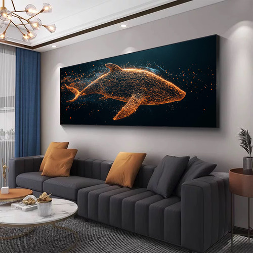 鲸鱼灯画客厅装饰简约现代