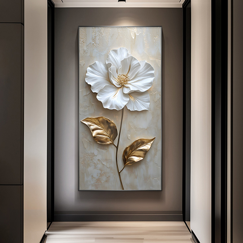 轻奢浮雕花卉玄关装饰画抽象立体感正对门挂画现代简约风过道壁画图片