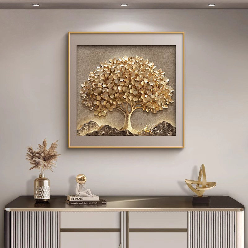 轻奢入户玄关装饰画发财树2025新款客厅走廊过道挂画高级感墙壁画