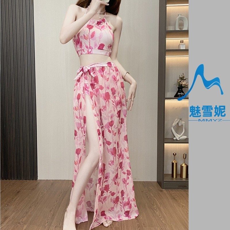 网红风性感比基尼分体泳衣女款泡温泉夏长裙三件套高级感2025新款