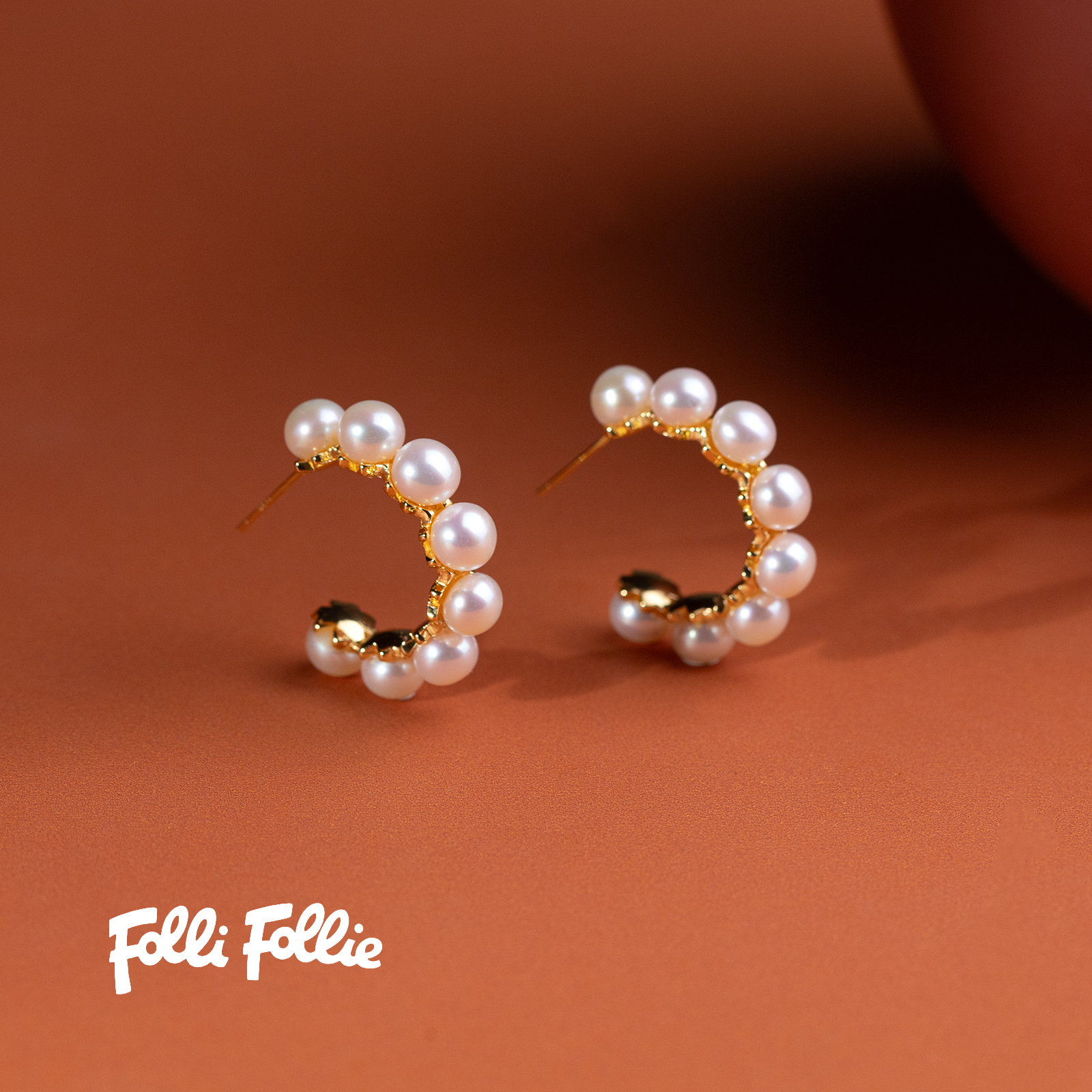 Folli Follie【宝藏珠宝】淡水珍珠月半弯S925银针耳饰6-6.5mm