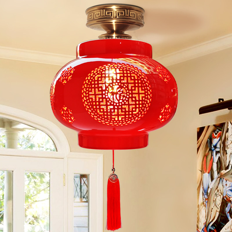 红灯笼全铜玄关入户走廊过道轻奢卧室阳台吸顶灯陶瓷乔迁大门灯红,家装灯饰光源,厨卫/阳台/玄关/过道吸顶灯,淘宝优惠券,粉丝福利购,淘宝优惠卷