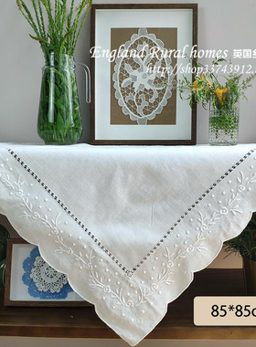 优雅知性 全手工刺l绣镂空 外贸老货 白色棉麻 桌布床头柜沙发盖