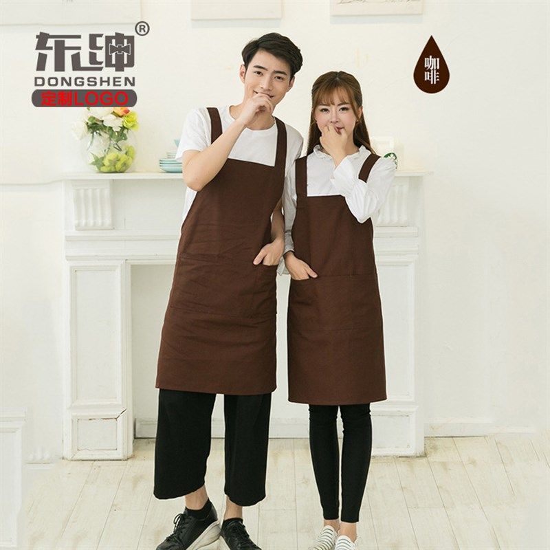 纯棉围裙定制logo韩版时尚西餐厅咖啡店网咖美甲防水工作服绣印字