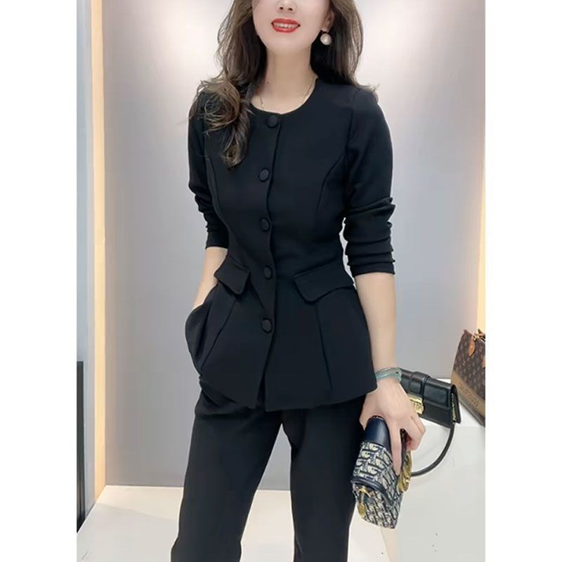 时尚开衫上衣外套小脚裤两件套女2025春季新款法式高级感职业套装