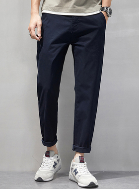 纯棉九分休闲裤男士宽松直筒韩版潮流修身百搭弹力春夏薄款小脚裤