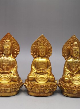 铜鎏金三圣铜观音菩萨佛像摆件观世音居观音佛像客厅摆设工艺品