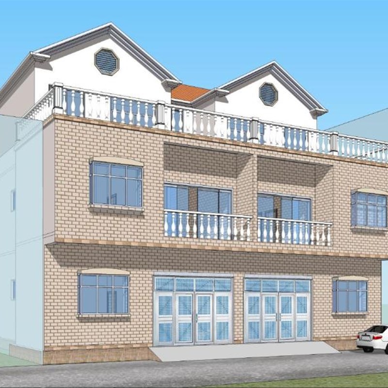 15.8x11.4两层半经典好看经济双拼别墅农村别墅施工图建筑效果图