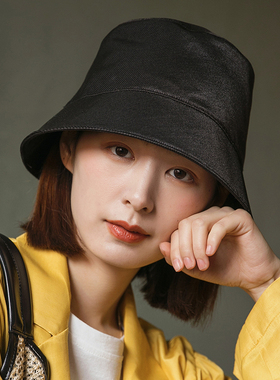 帽子遮阳帽 女 防晒帽夏季渔夫帽韩版百搭日系文艺V黑色桶型盆帽