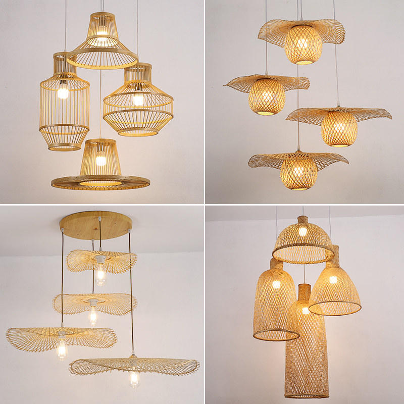 竹编组合吊灯创意个性中式装饰餐厅大厅茶室民宿复式楼梯三头灯具,家装灯饰光源,客厅吊灯,淘宝优惠券,粉丝福利购,淘宝优惠卷