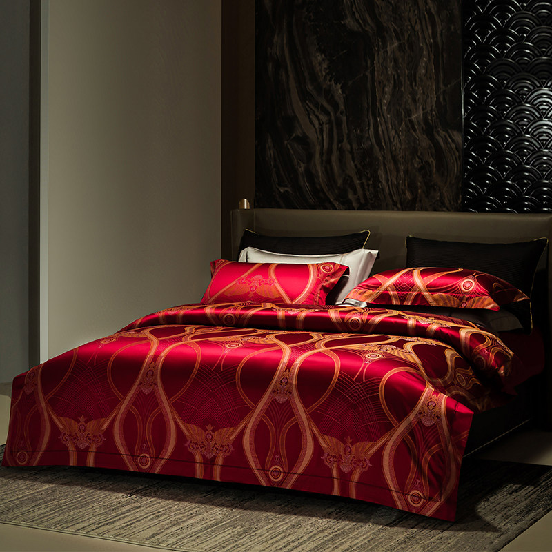 140支欧式婚庆四件套大红喜庆结婚新婚被套喜被婚房婚庆床上用品