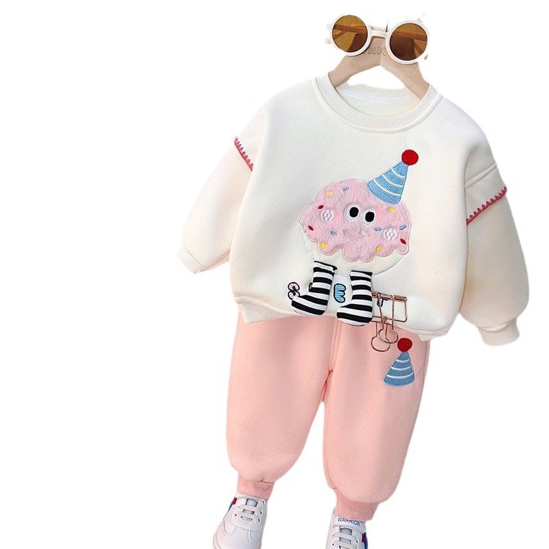 女宝宝卫衣套装加绒加厚婴幼儿冬季两件套1一4岁女童秋冬新款冬装