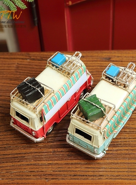 复古怀旧家居书房电视柜装饰品摆件 旅游巴士老爷车模型