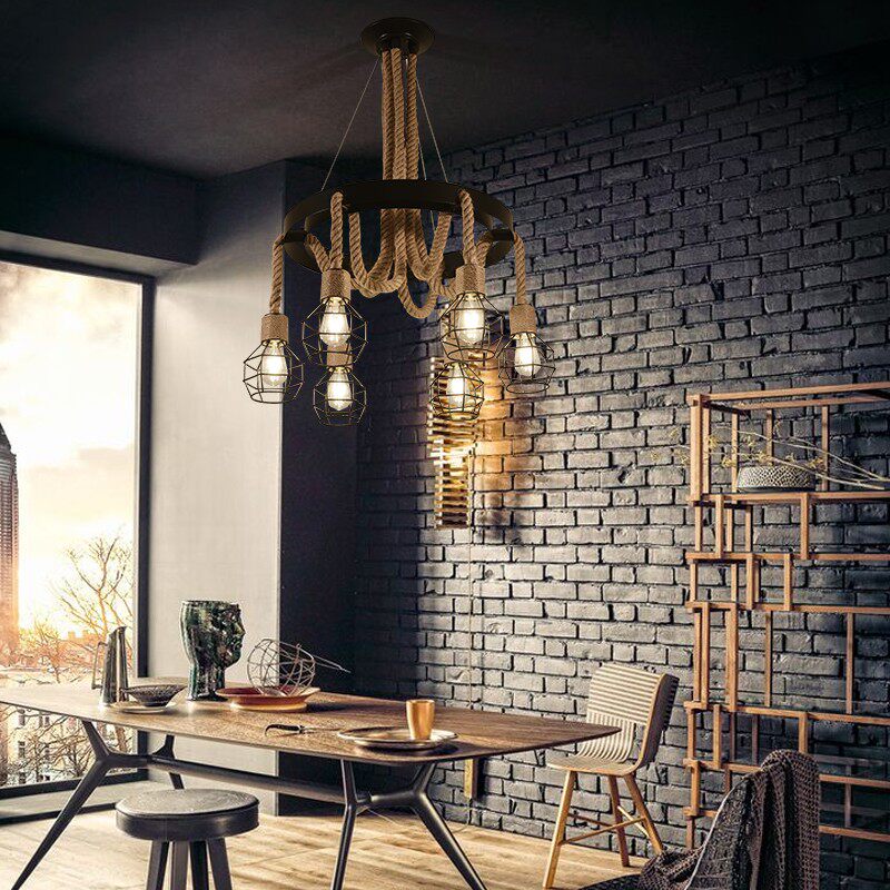复古麻绳灯loft创意个性理发服装店餐厅酒吧火锅饭店工业风吊灯,家装灯饰光源,客厅吊灯,淘宝优惠券,粉丝福利购,淘宝优惠卷