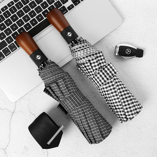 格纹雨伞格子折叠伞女英伦风黑白格子十骨全自动一键开合开关双人