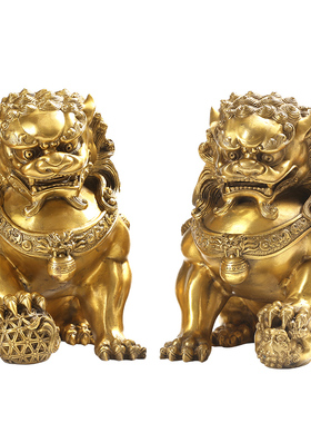 纯铜狮子摆件一对北京狮铜狮子大号宫门狮家居客厅店铺工艺装饰品