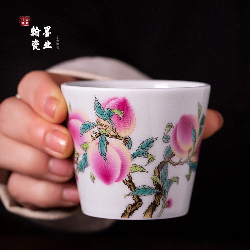 景德镇陶瓷仿古泥寿桃直口杯个人专用主人杯家用中式单杯品茗杯