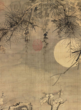 清恽寿平五清图卷轴花鸟画仿古画装饰画客厅沙发玄关茶楼挂画字画