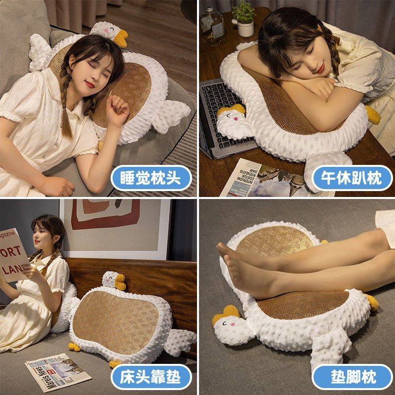 大鹅凉席猫肚皮枕护颈椎学生宿舍腰靠垫单人记忆棉助眠枕头带枕芯