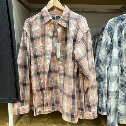 日单男装女装24秋季竹节棉格子衬衫长袖衬衣薄外套468919/476900