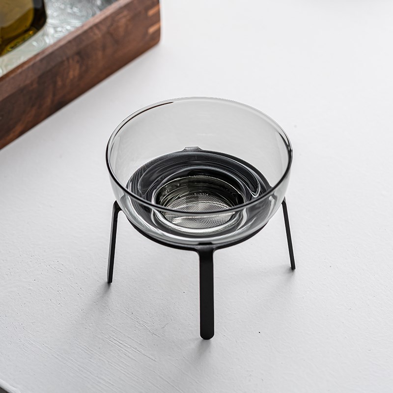 高档烟灰色玻璃茶漏茶滤过滤网茶隔漏斗茶具滤茶器功夫茶具合金架