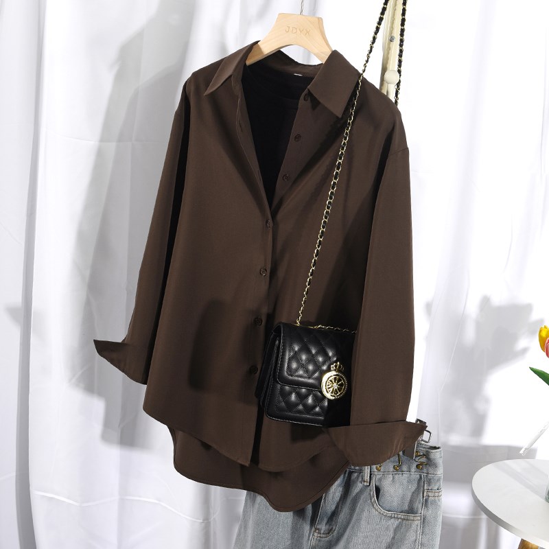 免烫防皱衬衫外套女2024年春秋款宽松高级感衬衣休闲百搭bf风上衣