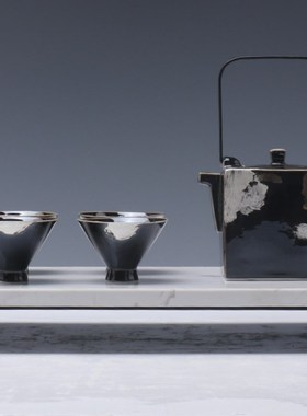 新中式大理石托盘茶具组合摆件客厅茶室茶几书房样板间桌面装饰品