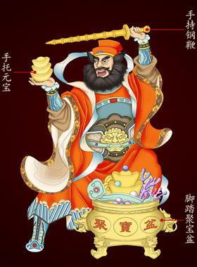 武财神赵公明神像画像道家摆件家用实木摆台新中式招财挂画装饰品