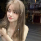 金棕色假发女夏长直发圆脸网红哑光逼真中长发齐肩锁骨空气薄刘海