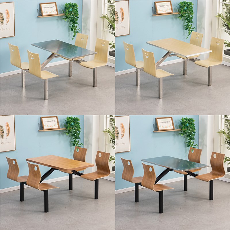 学校单位食堂餐桌椅4人8人位不锈钢员工连体快餐桌椅饭堂餐桌组合