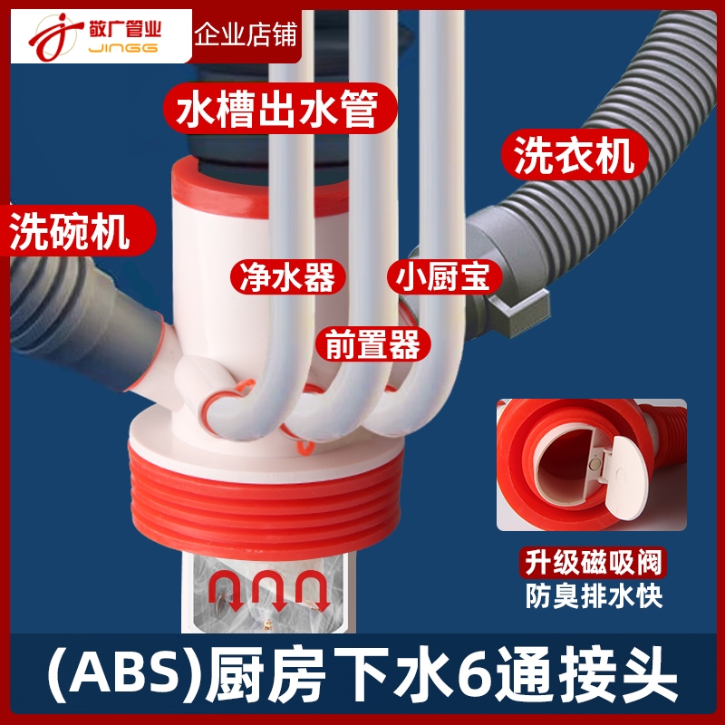 厨房多功能集成六通净水器通用接头洗菜盆排水管过滤防臭下水六通