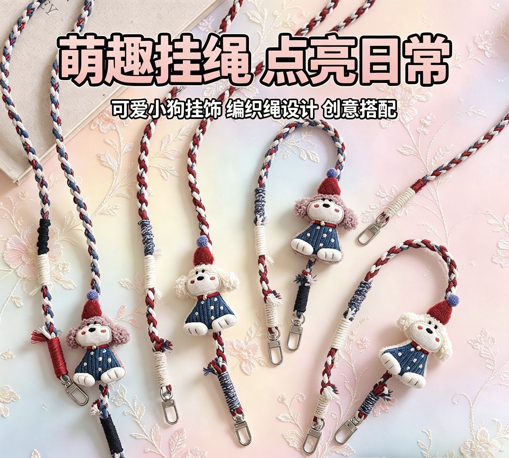 2026新款可爱手工编织手机挂绳复古潮玩小狗斜挎挂脖背带包带女款