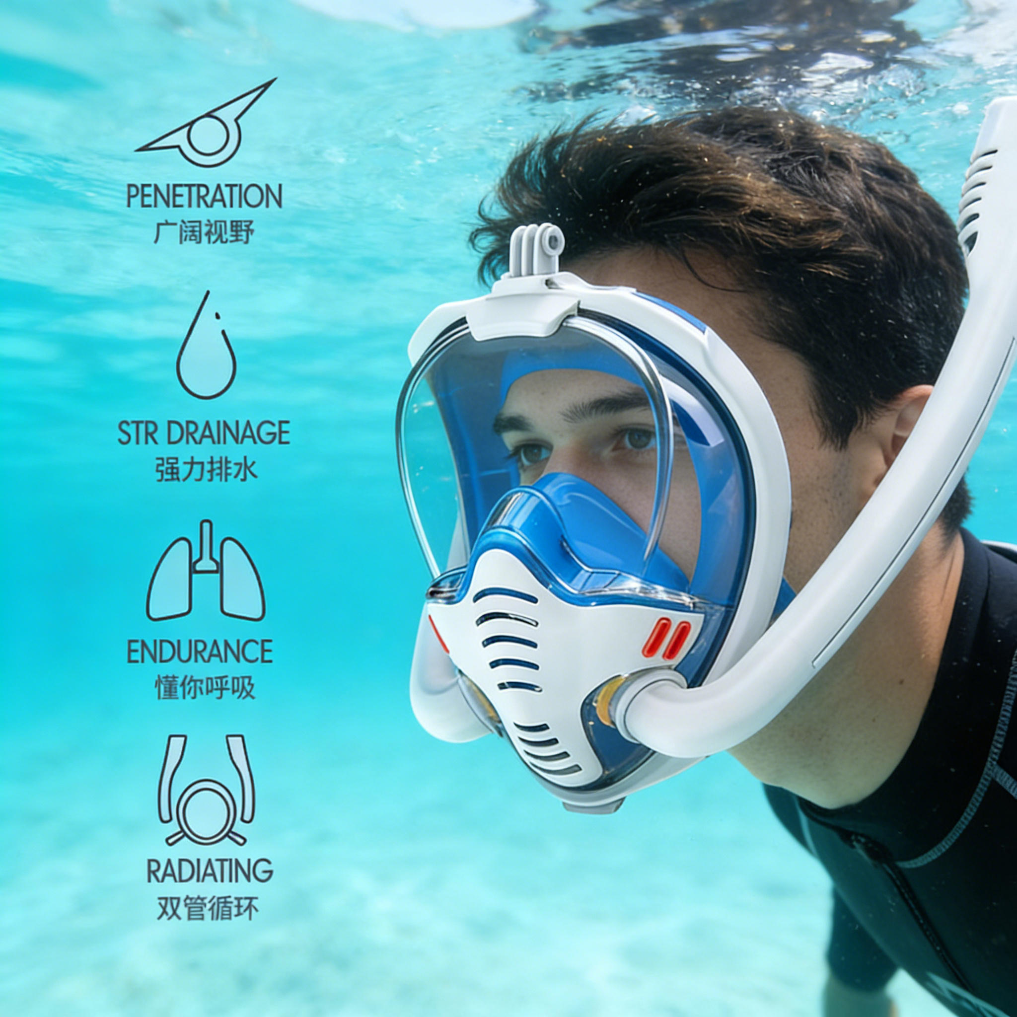 潜水面罩成人防雾面镜全干式呼吸器浮潜面罩浮潜三宝儿童游泳装备