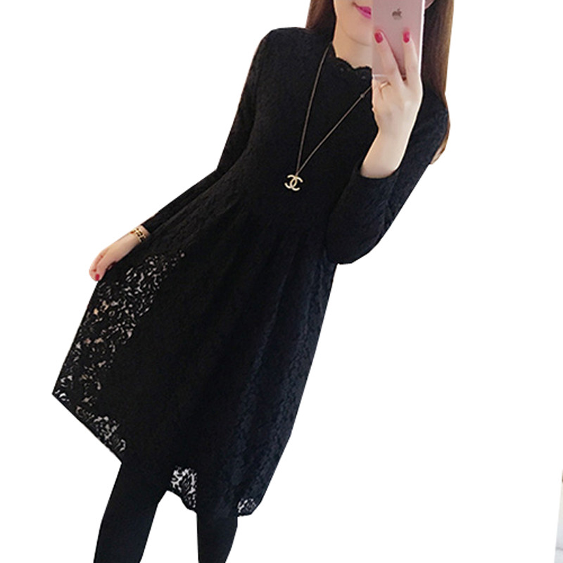 加绒加厚打底衫女秋冬季大码宽松蕾丝保暖上衣显瘦中长款长袖t恤