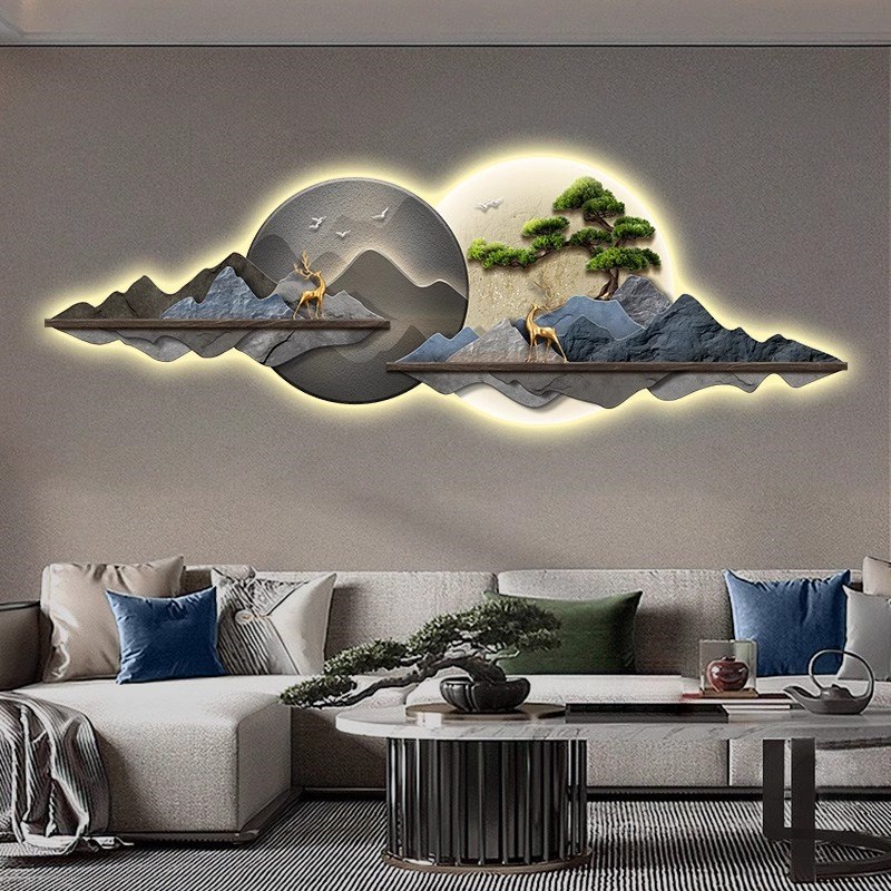2024新款客厅壁画高端灯画沙发背景墙挂画床头装饰画LED发光壁灯
