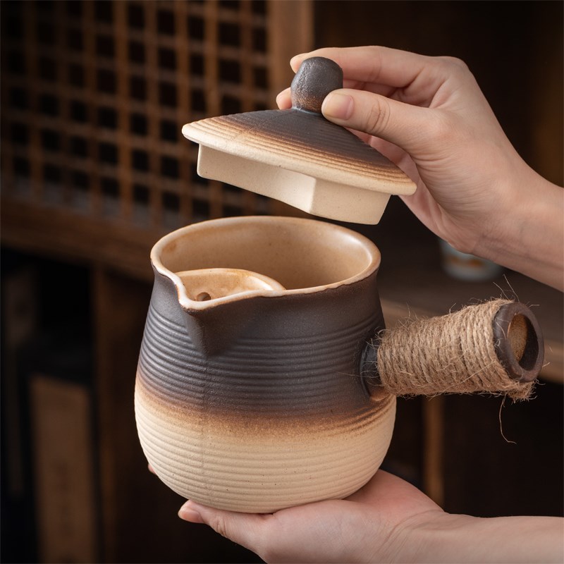 原矿粗陶带盖罐罐壶煮奶茶壶家用可干烧烤奶热奶炖梨罐围炉煮茶壶