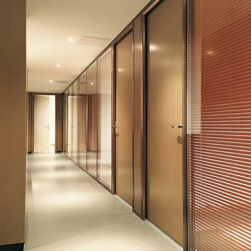 办公室玻璃隔断墙铝合金双层百叶中空钢化磨砂玻璃隔音高隔断