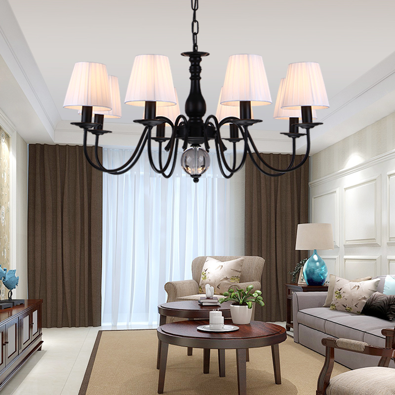 美式乡村卧室灯创意温馨大气房间客厅灯餐厅灯铁艺黑色水晶吊灯