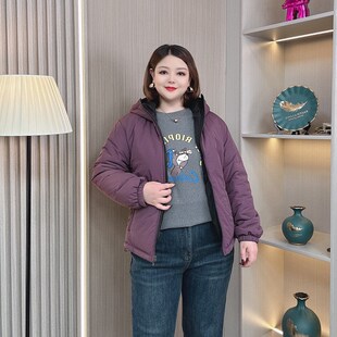 新款 两面穿棉衣女2024冬季 保暖百搭连帽外套宽松休闲棉服 女装 大码