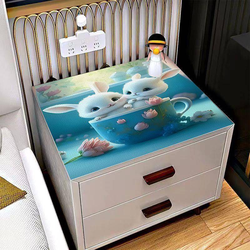 卡通ins风床头柜盖布PVC防水防油防尘保护罩洗衣机冰箱床头柜垫子