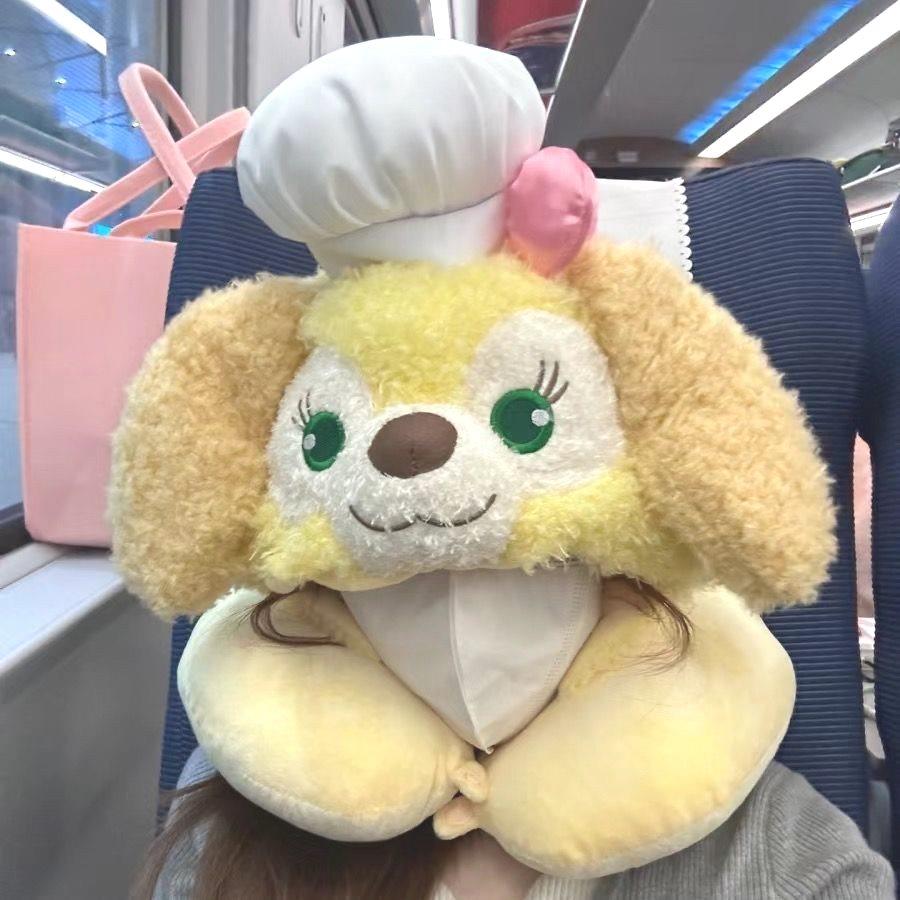 饼饼帽子毛茸厨师狗连帽U型枕护颈枕旅行便携飞机枕带帽女午睡枕