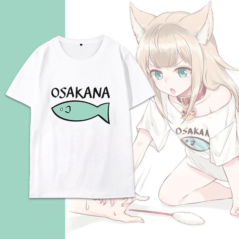二次元周边日系40原猫娘黄豆粉COS周边原老师OSAKQNA短袖t恤图片