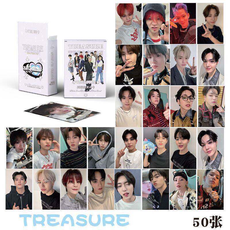 50张精选TREASURE镭射小卡不重复盒装高清照片明星同款周边珍藏款